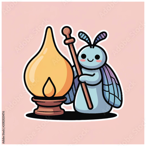 Cartoon firefly holding a torch light.
