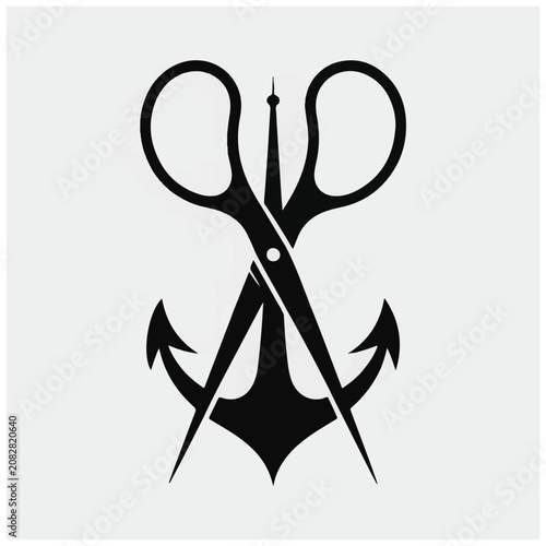 Scissors and anchor tattoo design.