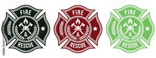 Photos firefighter maltese cross emblem vector illustration with rescue icon, emergency
