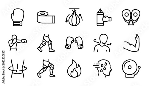 Fotografía Boxing Icons Set, Combat Sports Equipment & Training Vector Graphics, Martial Ar