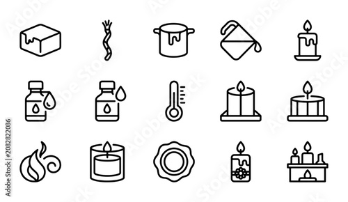Photos Candle Making Icons Set: Wax, Wick, Pouring, Flame, Scent, Temperature, Crafting