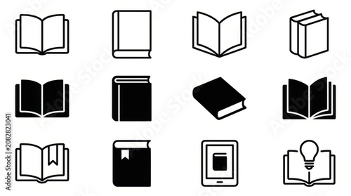 Collection of minimalist black and white icons representing various office and education supplies.