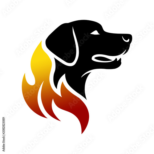 Black Dog Head with Fire Mane Logo