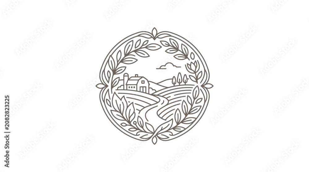 Fototapeta premium Vineyard Landscape in Circular Frame Design.