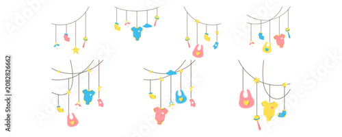 Set of Cute Baby Newborn Garland Decoration for Baby Shower, Welcome Baby Party, Nursery, and Celebration Illustration. Vector Set