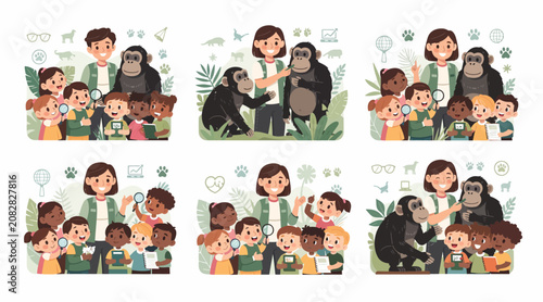 children and adults with gorillas, zoo visit