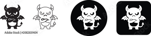 фотографія Grumpy angry little devil cartoon character with crossed arms frowning vector sy