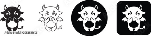 Sad crying little devil cartoon character whimpering with hands on face vector set