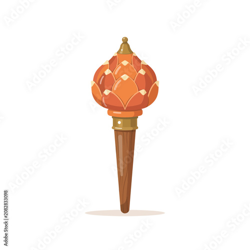 Tableau sur toile Decorative wooden mace ornament with petal shaped isolated on white background,