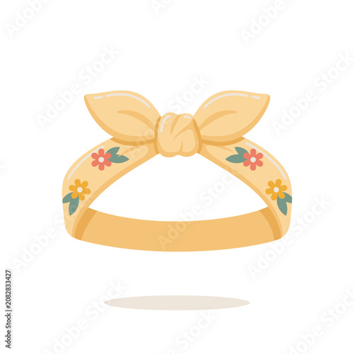 Bild auf Leinwand Yellow fabric headband with colorful floral pattern and knotted bow for stylish