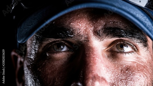 Sweaty Tennis Player's Intense Focus Close-Up
