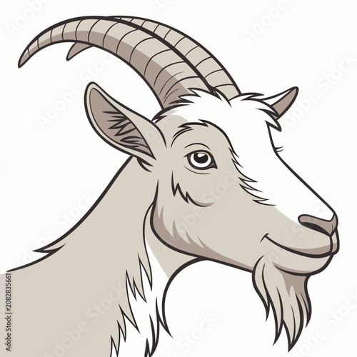 Cuadro en lienzo White goat with large curved horns and a beard rural life farm animal goat illus