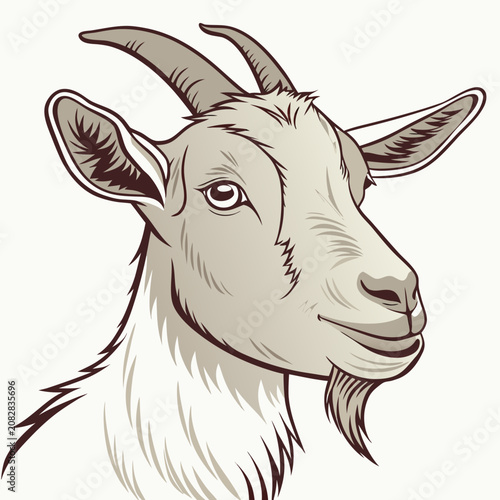 Tablou pe pânză Goat with short horns and a beard rural life farm animal goat illustration lives