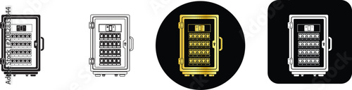 Foto Electronic security safe box icon set with digital pin code lock keypad