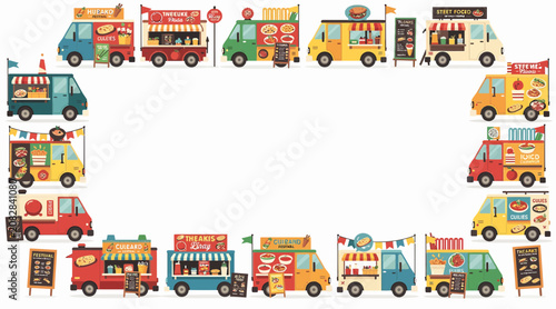 Colorful food truck illustrations in a circle