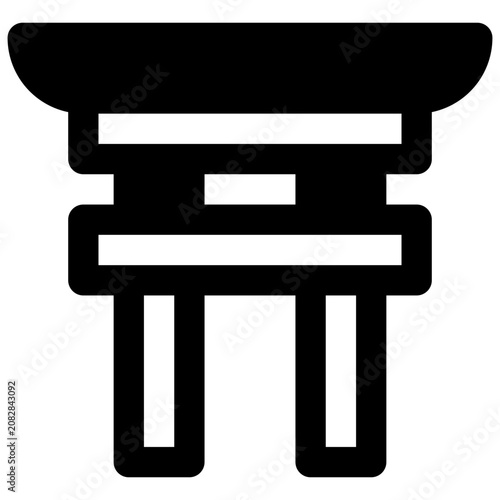 Shinto. Outlined stroke vector icon with black-filled details.