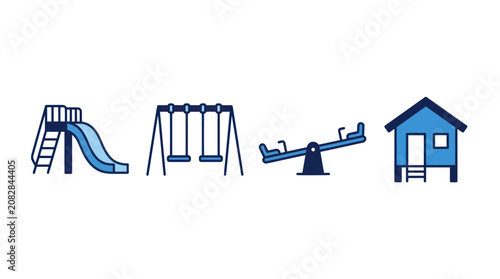 Children playground and outdoor play equipment icons.