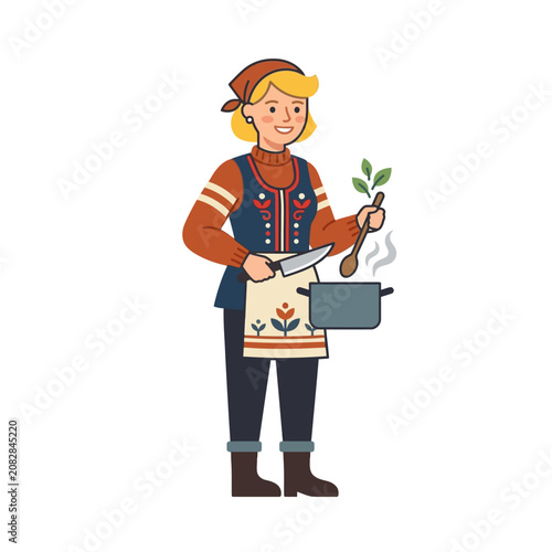Woman Holding Cooking Pot Spoon.