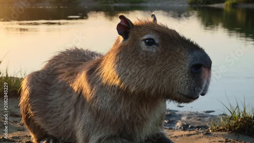 Capybara resting peacefully near a body of water