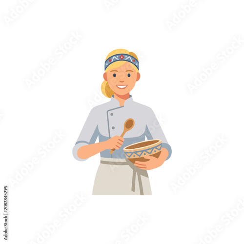 Woman Holding Mixing Bowl Spoon.