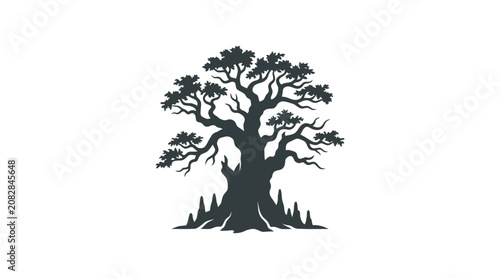 Foto Large tree with sprawling branches silhouette.