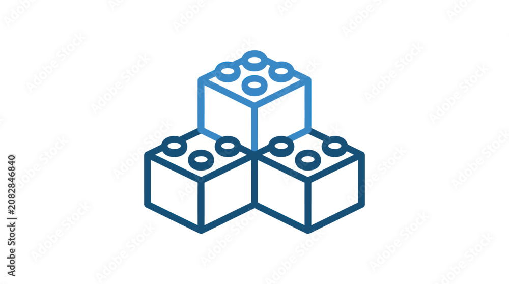 Obraz premium Three blue plastic toy blocks stacked.