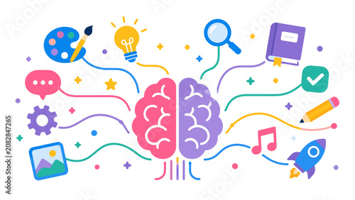 Photos Bright brain at center, pulsing with creativity