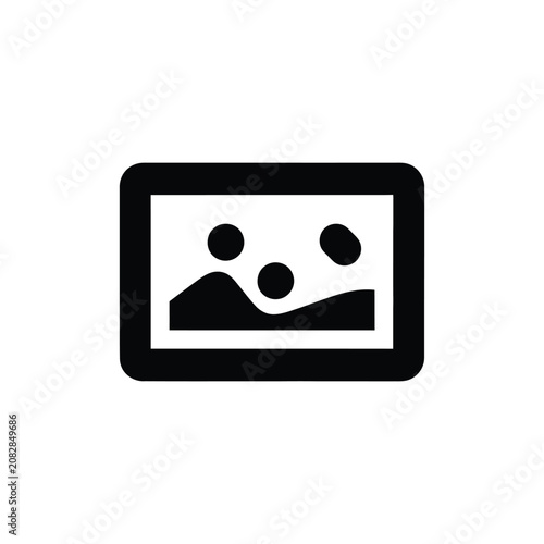 Black of a frame containing a mountain landscape silhouette isolated on a white background, representing gallery, or display concepts for digital interfaces