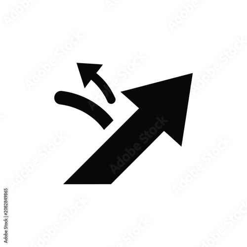 Black showing a large upward-pointing arrow with a smaller curved arrow branching off, isolated on a white background, representing growth, strategy, change, and direction concepts