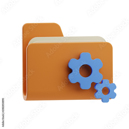 3D orange folder icon with two blue gear symbols representing settings or configuration on a white background.
