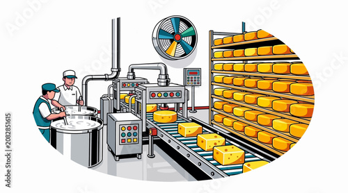 cheese production factory, industrial cheese making