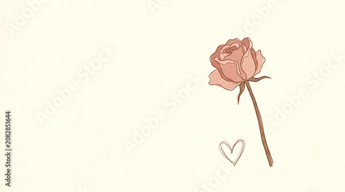 Single pink rose illustration on a minimalist cream background aesthetic