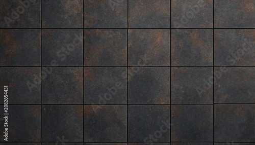 Rust patterned ceramic tiles in a grid arrangement showcasing a weathered and textured surface tile pattern texture oxidized brown dark