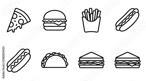 Obraz na plátně Various fast food items are displayed on a white background