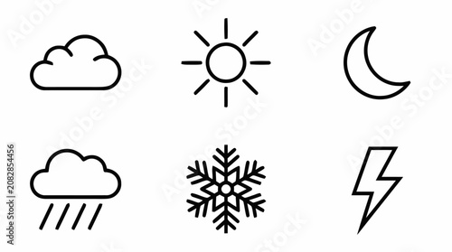 Obraz na płótnie Weather icons depict various conditions including sun, moon, and stormy weather