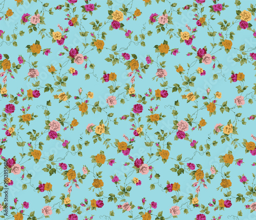 a floral pattern with pink and blue flowers.Seamless Floral Pattern Light Blue Background