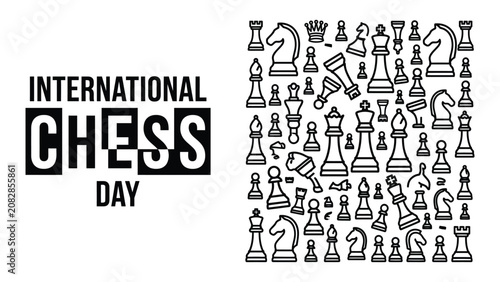 Chess pieces arranged in a grid celebrate the strategic challenge of International Chess Day.