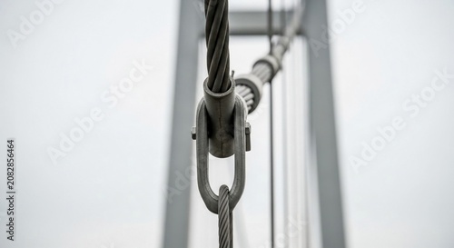 Detailed Close-up of a Thick Steel Cable and Connecting Link in a Suspension Bridge Structure