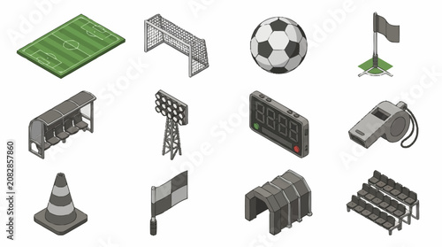 Obraz na płótnie Isometric soccer stadium elements and accessories collection.