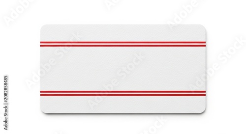 Rectangular card with red stripes on a white background