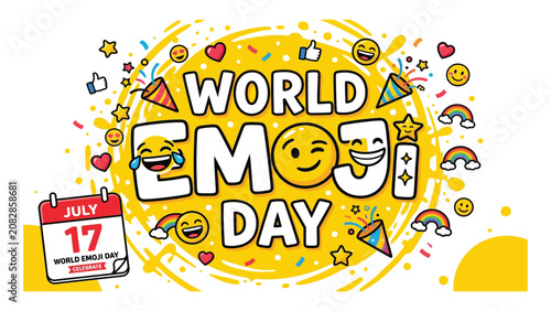 Bild auf Leinwand World Emoji Day celebration graphic includes a July seventeenth calendar icon