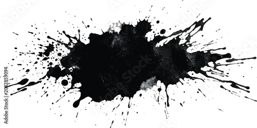 Tableau sur toile A black ink splat and blot background featuring a grunge paint splatter texture