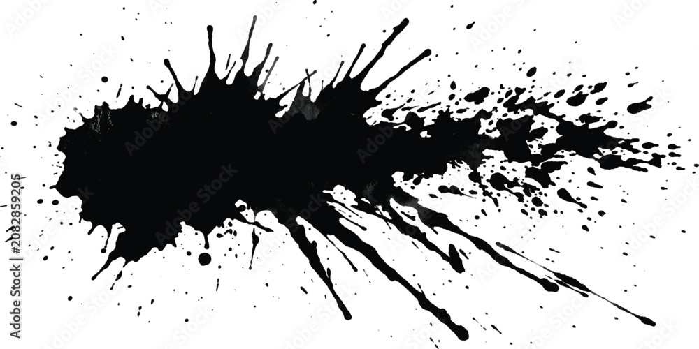 Fototapeta premium ink brushstroke on white background with visible splashes for watercolor style effect. grunge isolated on white background. 2026