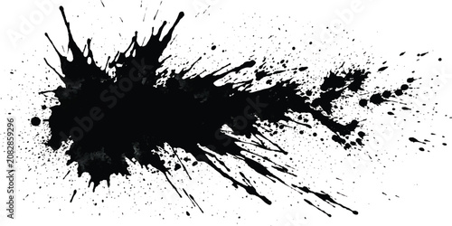 Dynamic black ink splash and splatter abstract art on white background for 2026