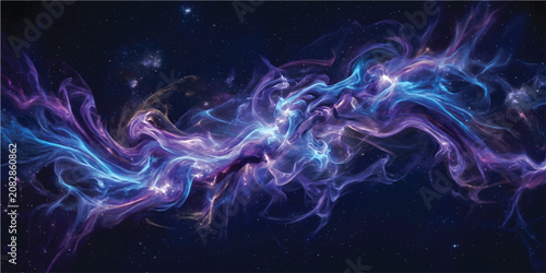 Tableau sur toile An ethereal abstract background presents flowing blue and purple smoke-like forms with scattered glowing particles, intricately overlaid with subtle digital circuit lines against a dark backdrop