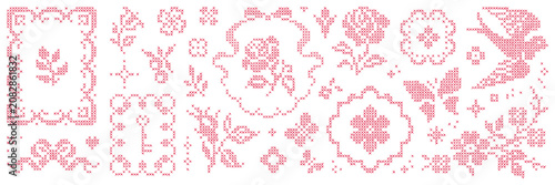 Obraz na plátne Hand drawn cross-stitch embroidery element asset pack