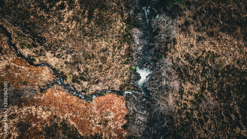 Drone shot aerial view of the Scottish highlands in Scotland United Kingdom in Winter