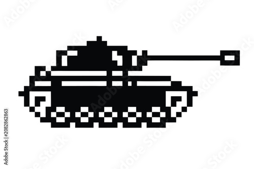 Minimalist Black and White Pixelated Tank for Vintage Gaming Illustrations