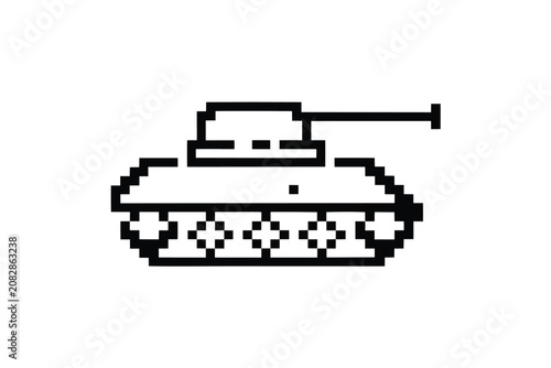 Classic Grayscale Pixelated Tank Silhouette for Retro Military Apps