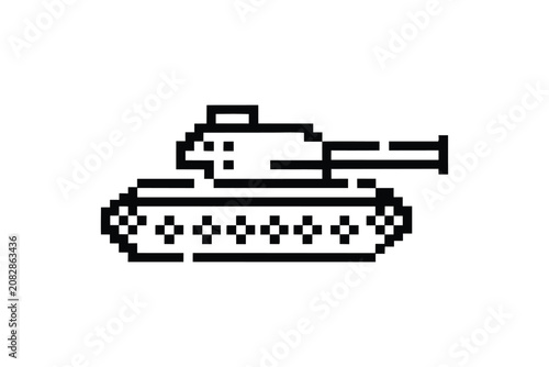 Classic Pixel Art Tank Silhouette for Vintage Video Game Graphics and Warfare Themes